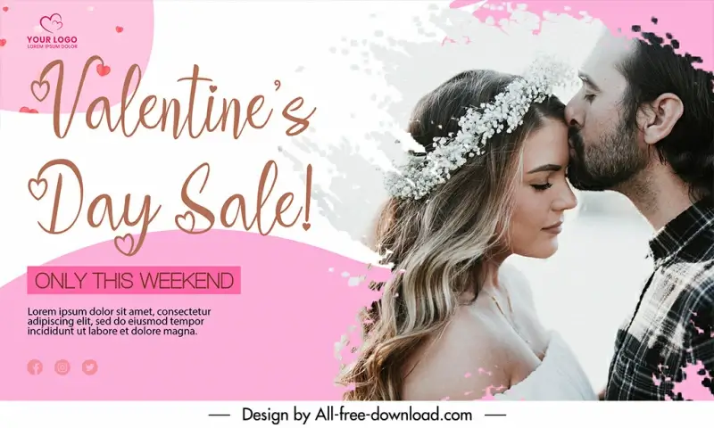 valentine day sale banner template grunge realistic kissing couple sketch