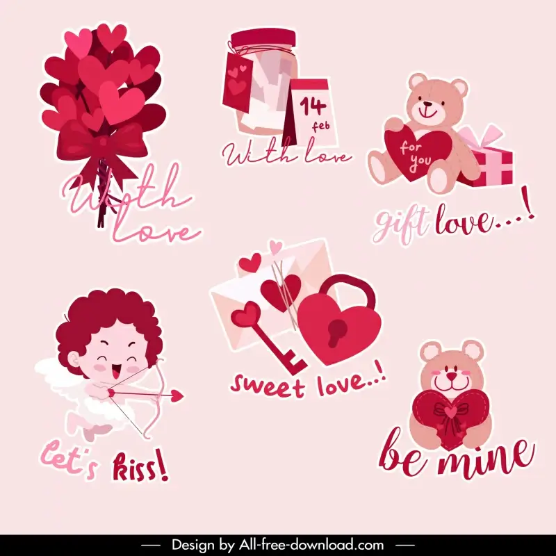 valentine design elements cute symbols sketch 