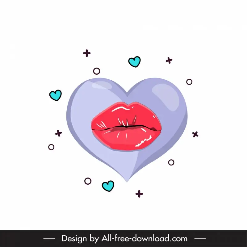 valentine design elements mouth kiss hearts sketch