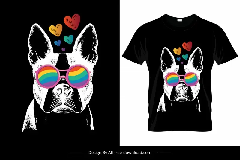 valentine dog tshirt template funny design dark contrast cartoon sketch 