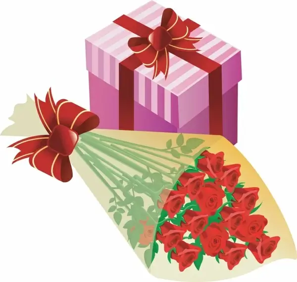 gift background present box rose bouquet 3d design