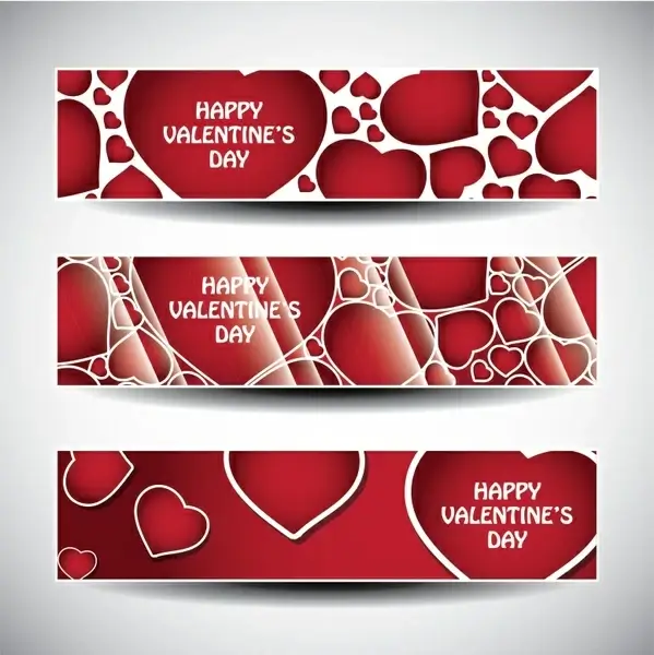 valentines banner templates modern flat red hearts decor