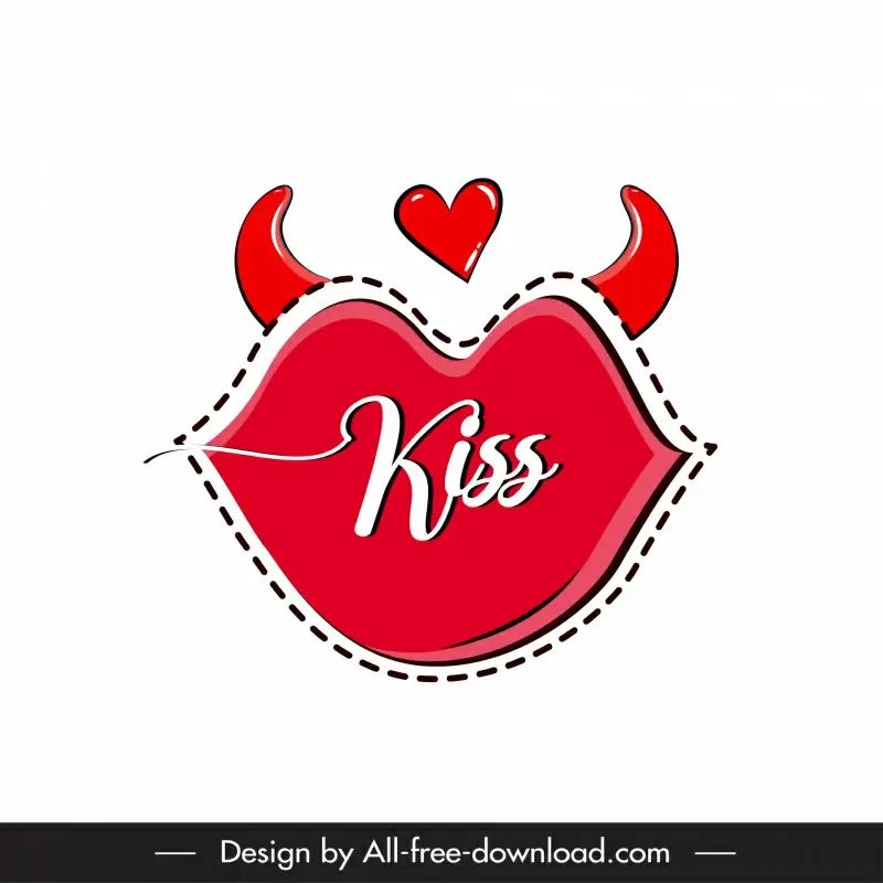 valentine kiss icon funny devil horn mouth heart sketch