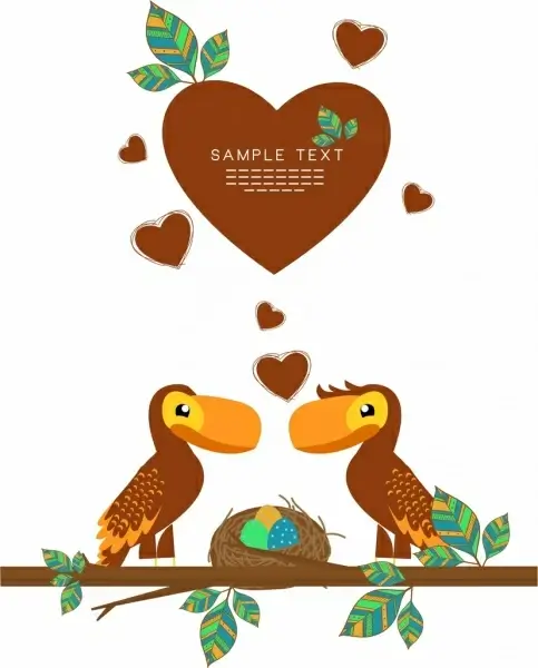 valentine poster hearts birds couple icons cartoon design