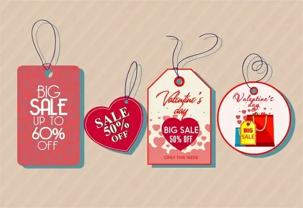 valentine sale tags sets various shapes romantic style