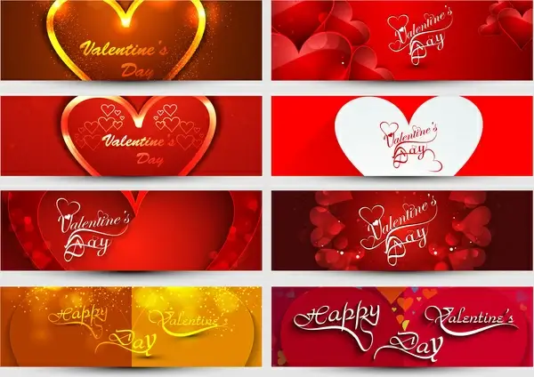 valentines day colorful hearts headers presentation collection set vector design