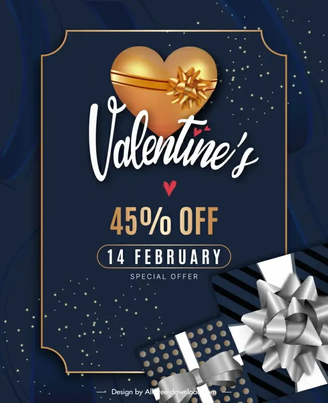 valentines day sale poster template modern elegant gift box heart decor