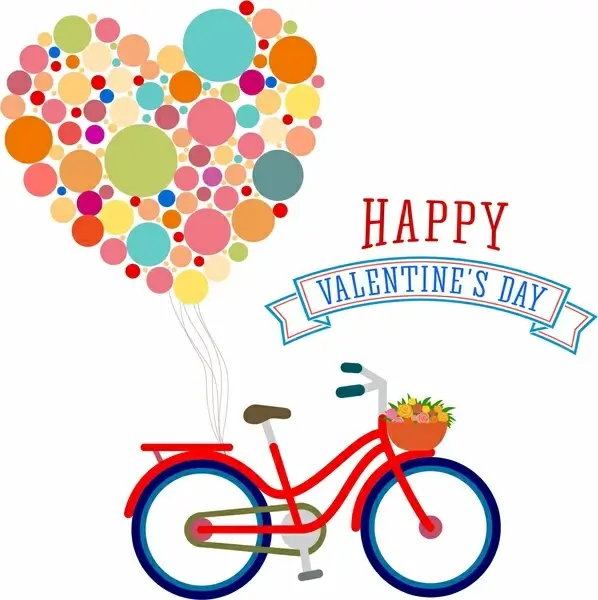 valentnes theme design bicycle and hearts ballon style