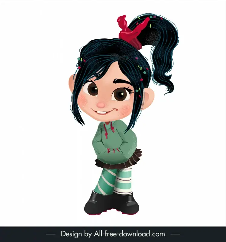 vanellope character icon cute cartoon sketch smiley standing gesture outline
