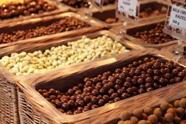 various nuts in chocolate