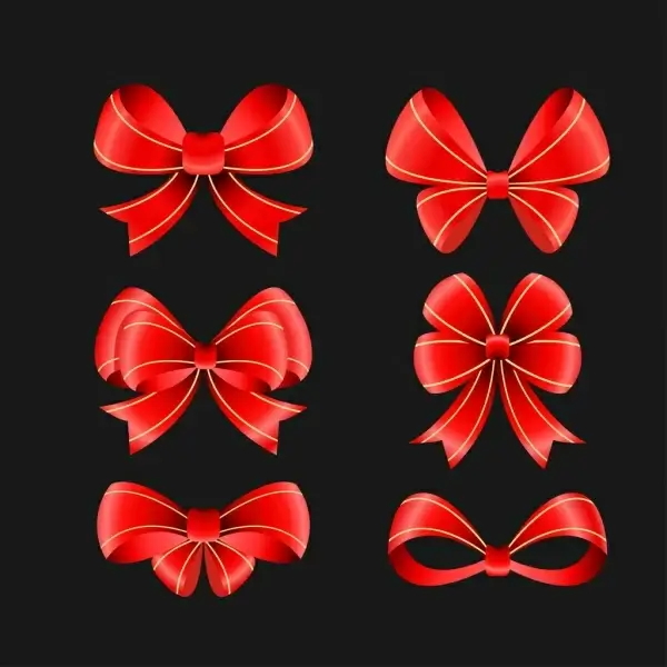 various red ribbon icons 3d shiny design