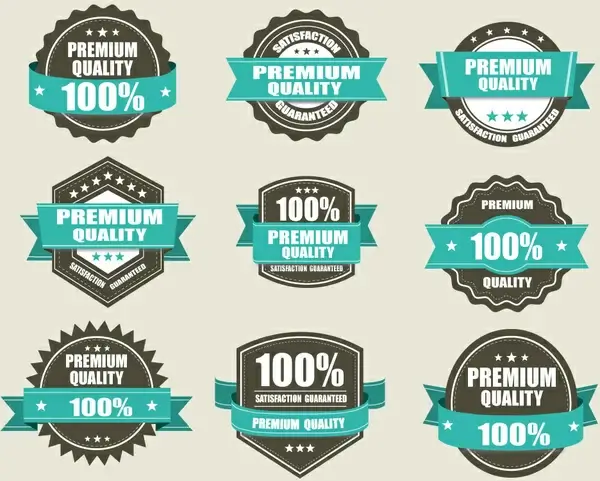 various shaped quality certification icons sets