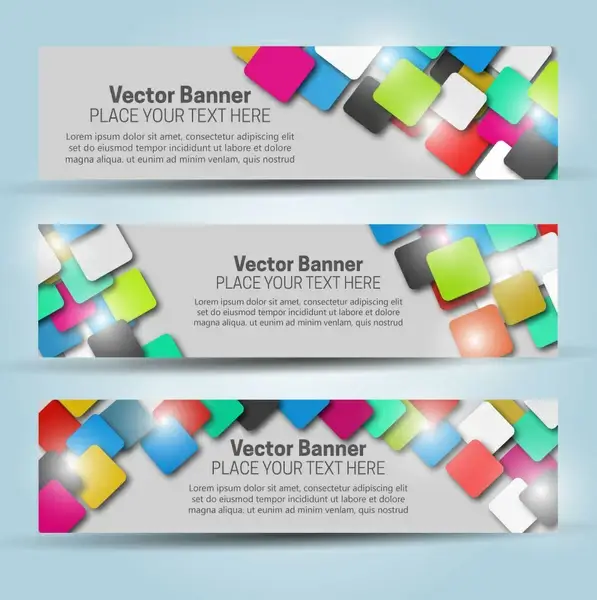 vector banner templates with colorful squares background