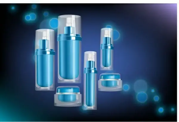 cosmetic advertising banner products icons blue bokeh decor