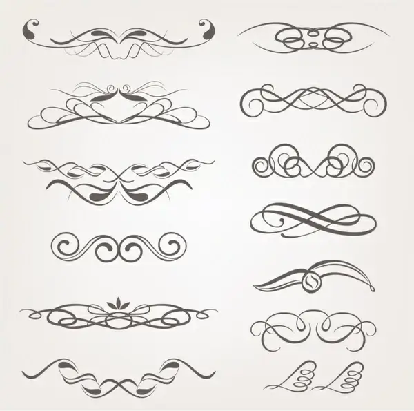 Vector calligraphic decorative design elements
