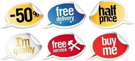 sales promotion stickers collection speech baubles style design