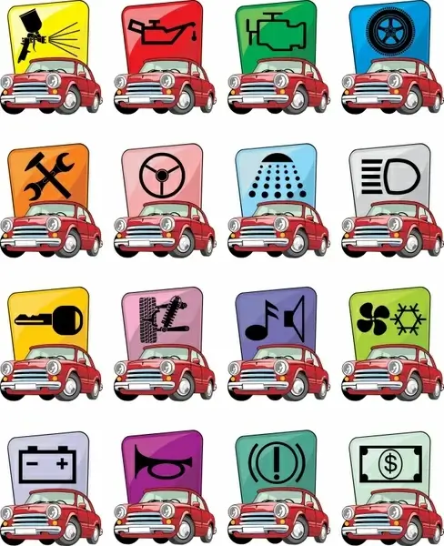 car care services icons flat handdrawn symbols sketch