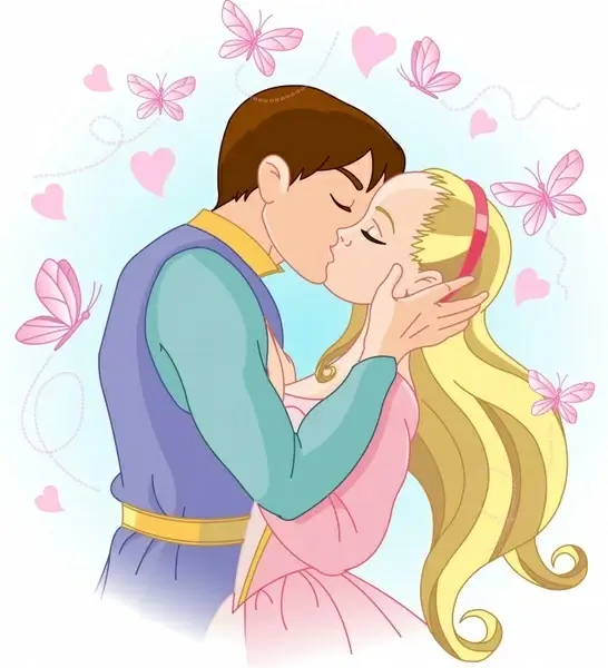 vector cartoon couple kissing
