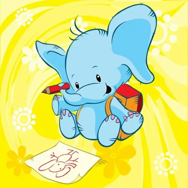 decorative background stylized elephant sketch cute cartoon character