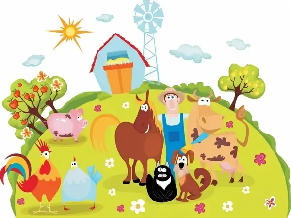 farmland background funny cartoon sketch colorful design
