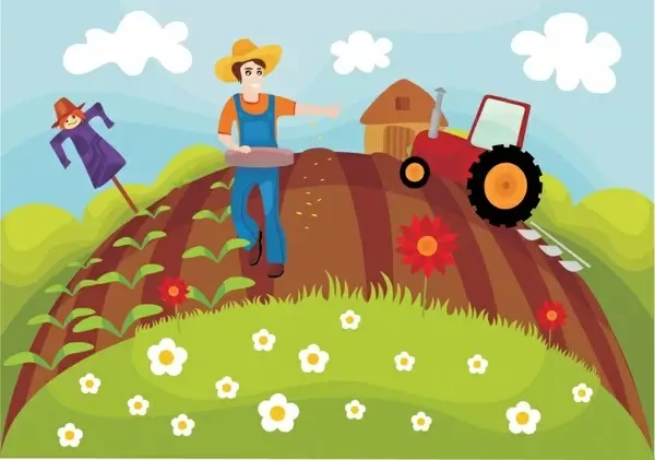 farming work background colorful cartoon sketch