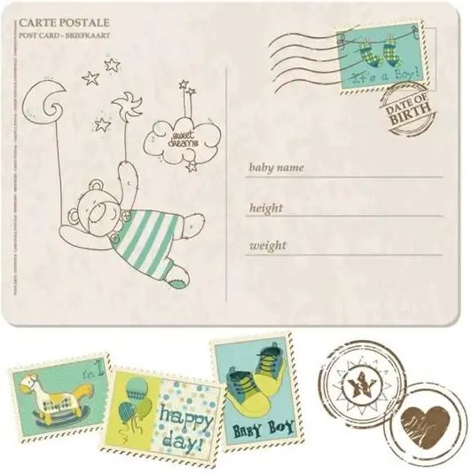 birth postage stamps templates cute retro design