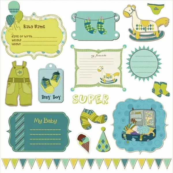 baby shower card decor elements colored flat shapes