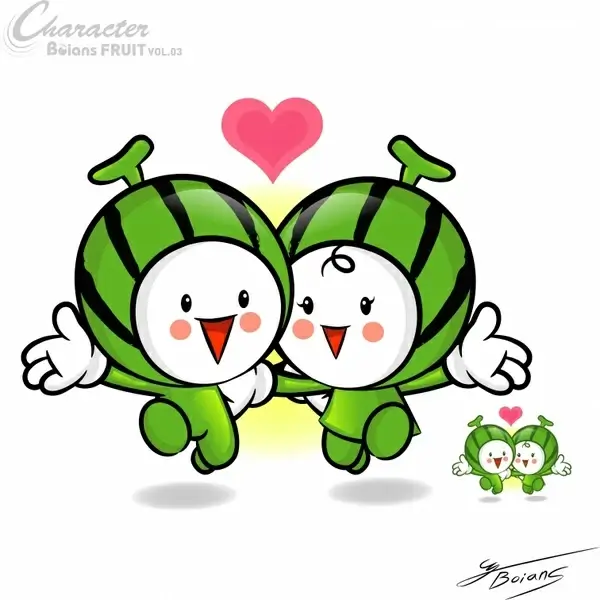 watermelon icon stylized design cute cartoon characters