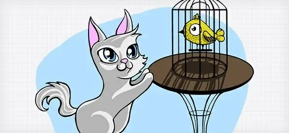 vector cat with bird cage