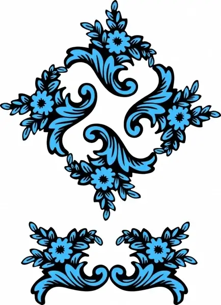 decorative templates classical blue symmetric flora curves sketch