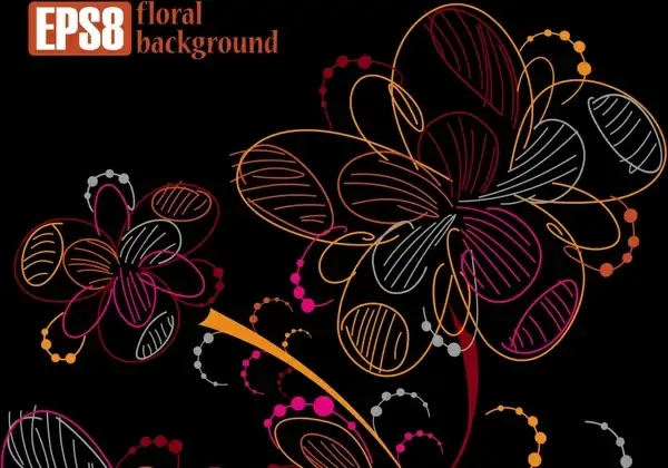 floral background template dark colorful handdrawn sketch