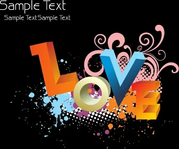 love background colorful 3d texts grunge ink decor
