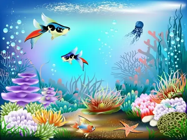 underwater background fishes coral decor colorful modern design