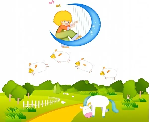 dreaming background playful kid moon farm icons