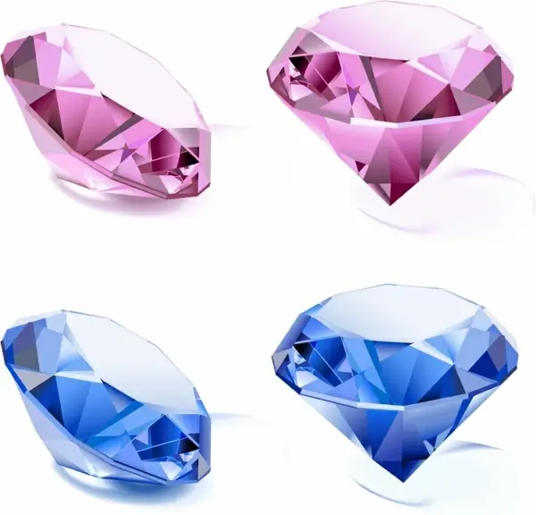 diamond gemstone icons 3d realistic blue violet design