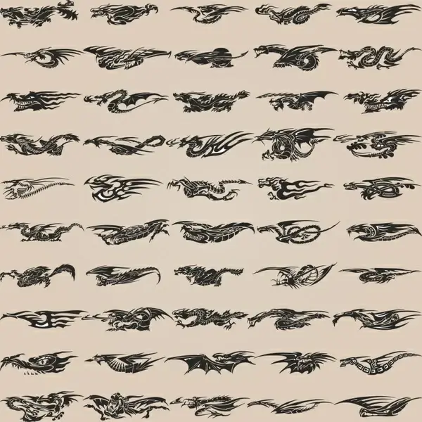 dragon icons collection classical handdrawn sketch