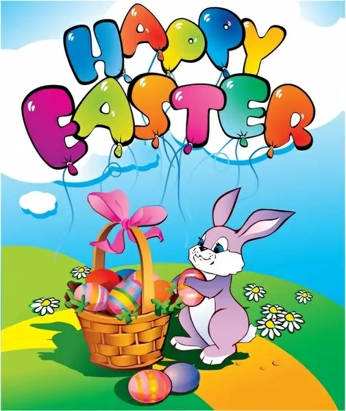 easter banner cute cartoon colorful bunny eggs design