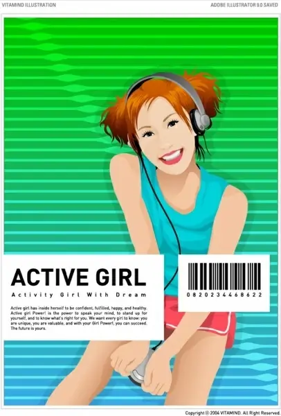 vector fashion girl listening to music