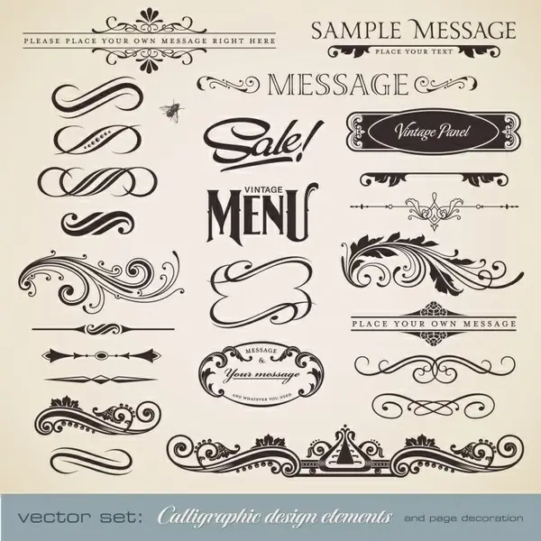 documents decor elements elegant vintage curves calligraphy sketch