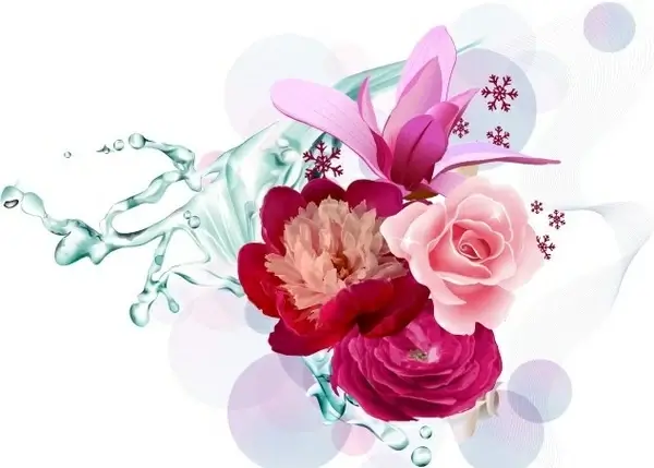 water flowers bunch background realistic colorful design style