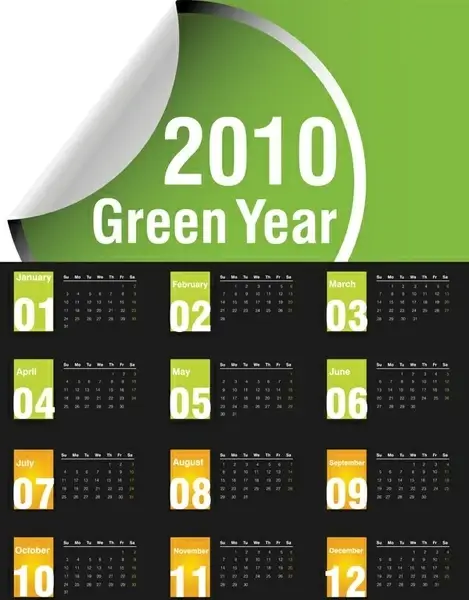 vector green 2010 calendar 