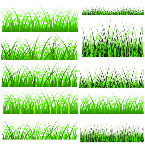 vector green grass elements set