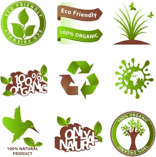 ecology icons templates green brown environment elements decor