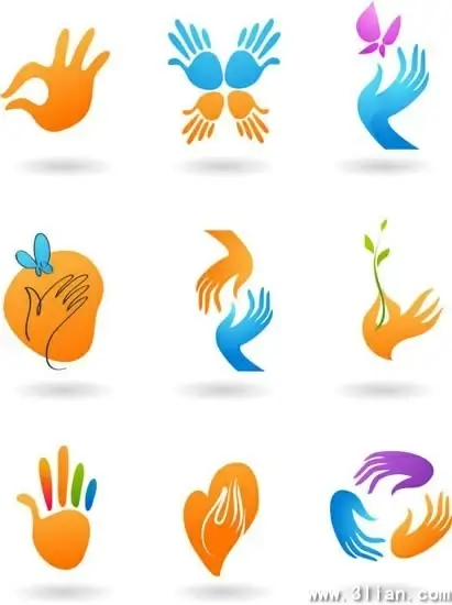 caring hand logotypes colored soft curved design