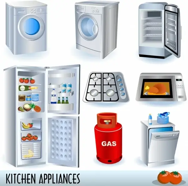 household appliances icons 3d modern design
