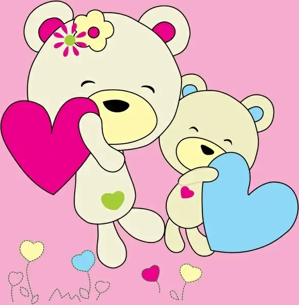 baby card background cute bears hearts flat handdrawn