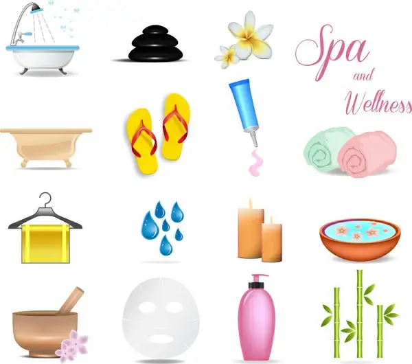vector illustration of colored icons of spa appliances