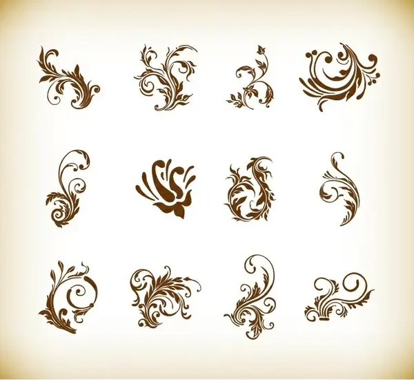 vector illustration set of swirl floral elements for design