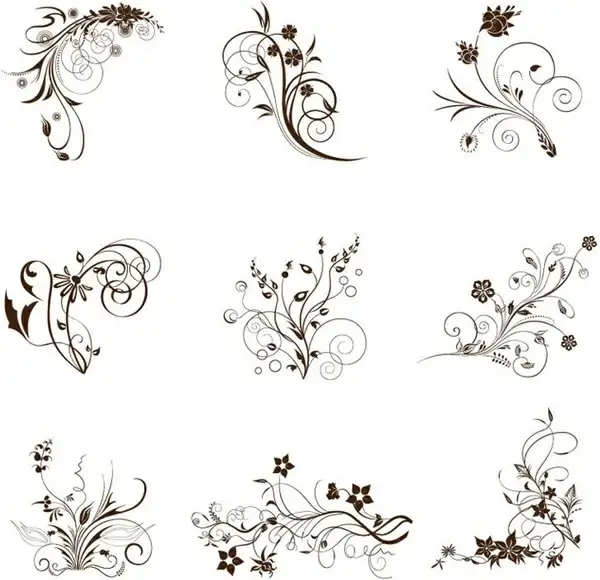 Vector Illustration Set of Swirling Flourishes Decorative Floral Elements