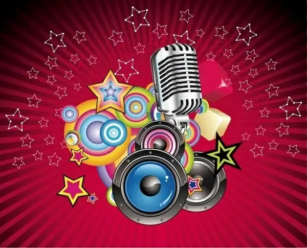 Vector Music Background with Speaker and Microphone